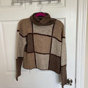 Fashion Bug Brown and Cream Cowl Neck Sweater
